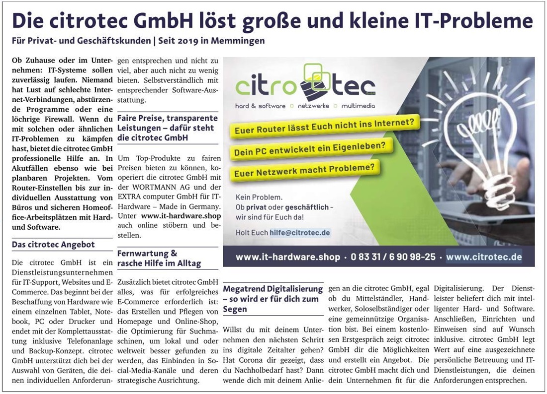 Die citrotec GmbH im Wochenblatt "extra"